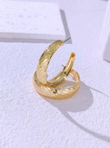 1pair Golden Geometric Shape Heart & Pentagram & Ring Design Earrings For Women, Elegant & Casual Ear Hoops - Yellow Gold - View 12