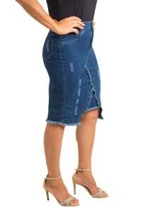 Women Denim Skirts - 水鴨藍 - 查看 3