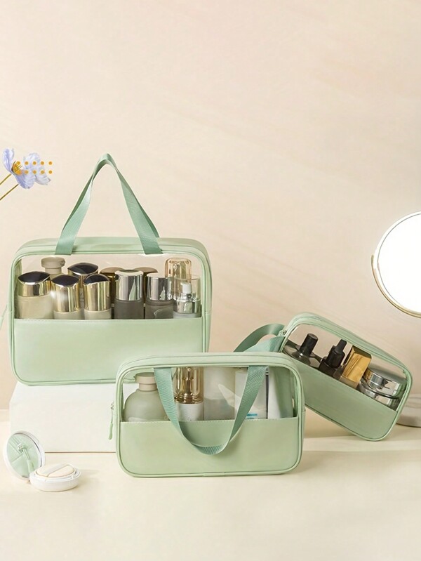 Clear Makeup Bag With Zipper, Portable Makeup Bag, Travel Clear Toiletry Bag, Quart Size Bag Carry On Airport Airline Compliant Bag Travel Toiletry Bag For Women And Men, Translucent Toiletry Bag With Handy Handle, Makeup Cosmetic Organizer Bag Beach Bag Beach Essentials Beach Towel Organizer Beach Accessories Beach Stuff Holiday Bag Holiday Essentials For Summer For Vacation