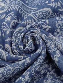 1 件女士巴厘岛扎染花卉印花流苏围巾，时尚、休闲、百搭，拼布小碎花保暖围脖披肩 - 淺藍色 - 查看 4