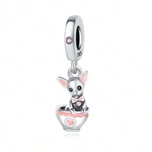 1 件時尚個性 925 純銀粉色蝴蝶玫瑰貓吊墜珠首飾適合 Diy 配件手鍊項鍊首飾製作女士情人節生日禮物 - 粉色 - 查看 1