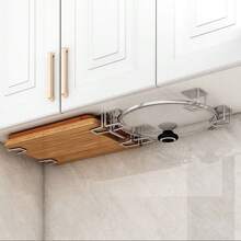 2pcs Kitchen Storage Racks, No Drill Wall Mounted Pot Cover Holder, Chopping Board Organizer, Multi-Functional Storage Shelf For Cabinet - Silver - View 4