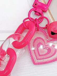 1入組女士粉紅色心形鈴鑰匙扣,帶有亞克力鏈,清新可愛風格的包包配飾,適合作為禮物 - 粉色 - 查看 3