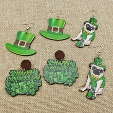 2024 Châu Âu và Châu Mỹ Phong cách Ngày St. Patrick Bằng gỗ Hoa tai Đối với phụ nữ , Bao gồm Mũ & Chó Chủ đề - màu xanh lá - Xem 1