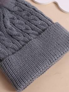 1 件兒童純色絨球針織帽秋冬 - 灰色 - 查看 3