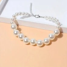 1條流行的多層粉色珍珠狗項圈寵物項鍊 - 白色 - 查看 3