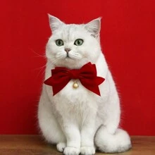 Valentine's Day Pet Cat Teddy Bear Dog Bow Tie Bell Velvet Adjustable Simulated Choker Collar, Pet Cat Dog Birthday New Year Velvet Big Bow Bell Adjustable Necklace Pink Bow Tie Collar Gift, For Cat/Dog