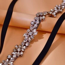 1 قطعة حزام خصر رفيع للعروس مزين بالراين اللامع وحزام خصر للوصيفات لتزيين الفستان الرسمي. إكسسوارات عيد الحب - الأسود - مشاهدة 2