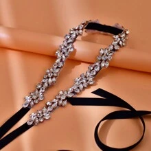 1 قطعة حزام خصر رفيع للعروس مزين بالراين اللامع وحزام خصر للوصيفات لتزيين الفستان الرسمي. إكسسوارات عيد الحب - الأسود - مشاهدة 1