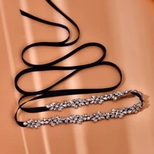 1 قطعة حزام خصر رفيع للعروس مزين بالراين اللامع وحزام خصر للوصيفات لتزيين الفستان الرسمي. إكسسوارات عيد الحب - الأسود - مشاهدة 4