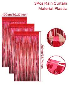 3入組方形酒紅色流蘇雨幕背景裝飾生日派對婚禮寶寶淋浴派對裝飾用品塑料幕布，照片背景 - 酒紅色 - 查看 4