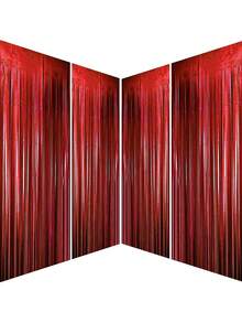 3入組方形酒紅色流蘇雨幕背景裝飾生日派對婚禮寶寶淋浴派對裝飾用品塑料幕布，照片背景 - 酒紅色 - 查看 3