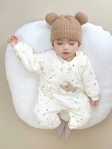 YOUQi 嬰兒男童熊拼貼卡通印花連身衣 - 杏色 - 查看 2