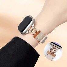 1pc Rose Gold & Apricot Ladies' Leather Heart-Shaped Valentine'S Day Watch Band, Compatible With 38/40/41/42/44/45/49mm Apple Watch Ultra/Se/8/7/6/5/4/3/2/1