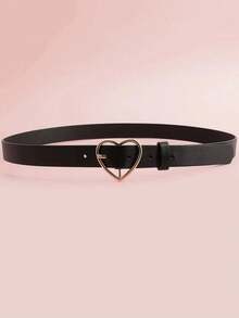 1入時尚簡約的女士黑色pu皮帶,心形扣設計,適用於牛仔褲、休閒使用 - 黑色 - 查看 2