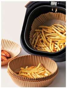 50 PECAS Forma Descartável Para Fritadeira Air Fryer Em Papel Antiaderente Redondo - Castanho - Visão 3