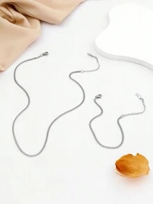 12入不銹鋼銀色項鍊和手鍊珠寶套裝, 適合日常裝飾或作為禮物贈送 - 銀色 - 查看 9