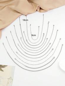 12入不銹鋼銀色項鍊和手鍊珠寶套裝, 適合日常裝飾或作為禮物贈送 - 銀色 - 查看 3