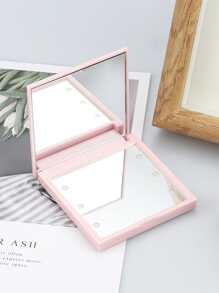 1Pc Portable Lighted Pocket Mirror With Double Sided Foldable Makeup Mirror, Battery Not Included (Need To Be Purchased Separately) For Home Tabletop Decoration, Bathroom, Dresser Vanity & Countertop Bedroom Travel Dormitory Mirror Women Gift