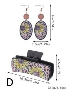 1 件西式向日葵、仙人掌仿皮发夹，适合女士，配耳环，可作为阿姨和姐妹的礼物，波西米亚风格发饰 - 彩色 - 查看 12