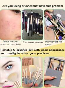 5pcs Portable Makeup Brush Set With Storage Box And Mirror,Small Complete Function Cosmetic Brushes Kit, Easy-Taken Mini Makeup Brush Set With Case And Mirror, Perfect For On The Go Travel Makeup Organizer Makeup Storage Bag Mini Pouch Travel Small Makeup Case Accessories Make Up Holder Brush Bag Make Up Container Cosmetic Bag Travel Essentials Ladies Accessories Travelling Stuff Makeup Bag Makeup Bags Makeup Pouch Make Up Pouch - Apricot - View 4