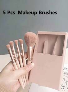 5pcs Portable Makeup Brush Set With Storage Box And Mirror,Small Complete Function Cosmetic Brushes Kit, Easy-Taken Mini Makeup Brush Set With Case And Mirror, Perfect For On The Go Travel Makeup Organizer Makeup Storage Bag Mini Pouch Travel Small Makeup Case Accessories Make Up Holder Brush Bag Make Up Container Cosmetic Bag Travel Essentials Ladies Accessories Travelling Stuff Makeup Bag Makeup Bags Makeup Pouch Make Up Pouch - Apricot - View 2