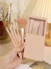 5pcs Portable Makeup Brush Set With Storage Box And Mirror,Small Complete Function Cosmetic Brushes Kit, Easy-Taken Mini Makeup Brush Set With Case And Mirror, Perfect For On The Go Travel Makeup Organizer Makeup Storage Bag Mini Pouch Travel Small Makeup Case Accessories Make Up Holder Brush Bag Make Up Container Cosmetic Bag Travel Essentials Ladies Accessories Travelling Stuff Makeup Bag Makeup Bags Makeup Pouch Make Up Pouch - Apricot - View 5