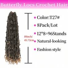 8pack/18Inch Butterfly Locs Crochet Hair Long Distressed Locs Crochet Hair Soft Faux Locs Pre Looped Multiple Colors - Khaki - View 2