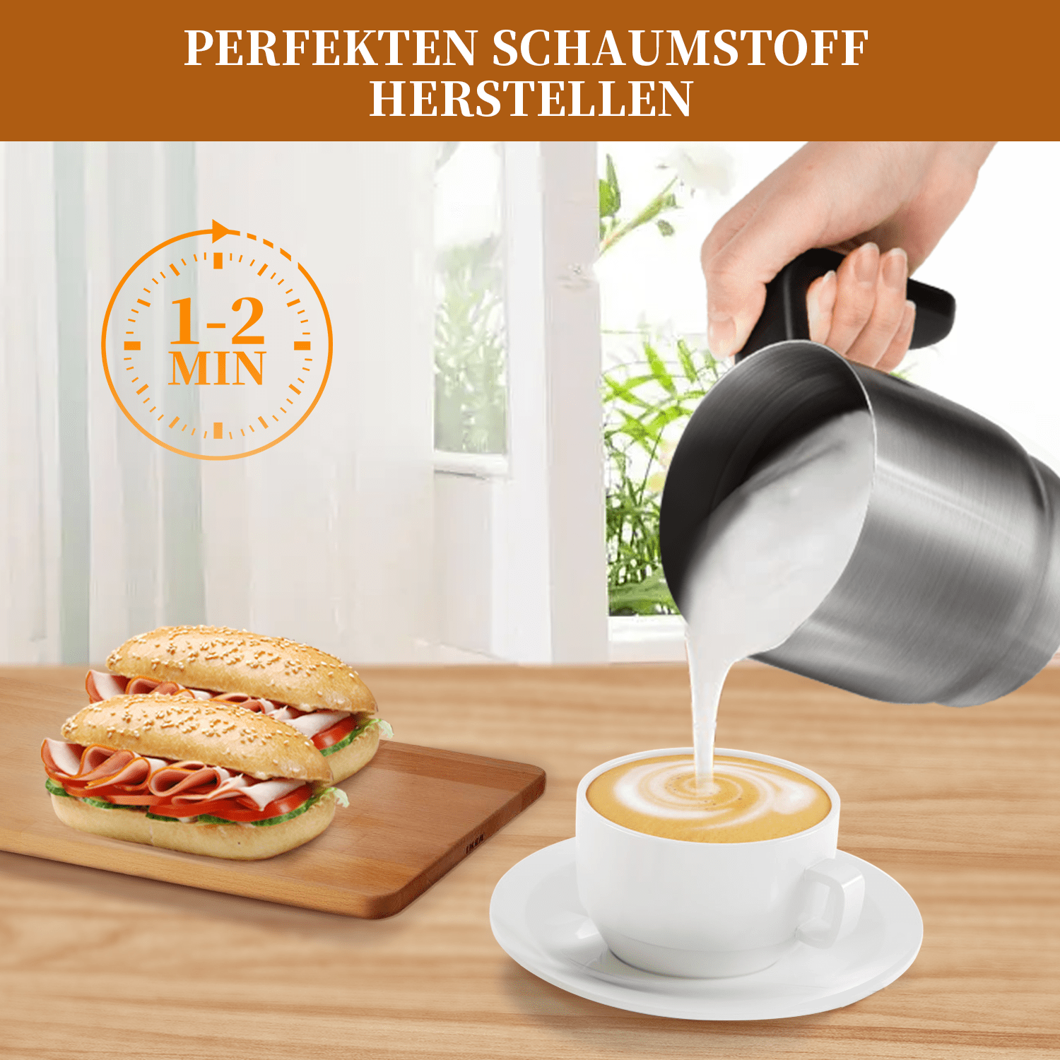 1pc Chulux 500ml PlugIn Electric Milk Frother, Silver, Detachable