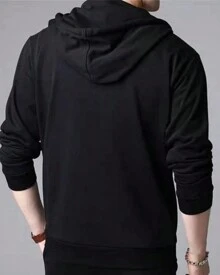 Zipper Sweatshirt Cold Weather Top Closed Flannel Hooded Sweatshirt Cotton Jacket Unisex Women Men Plain Without Print - 黑色 - 查看 2