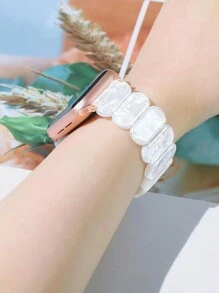 Elegante y ligera correa de resina para Apple Watch, color blanco perla, resistente al agua y a los arañazos, apta para modelos Apple Watch de 38/40/41/42/44/45/49mm, Apple Watch Ultra 2/1, SE 10/9/8/7/6/5/4/3/2/1 - Blanco - Ver 4