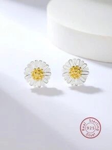 1對925純銀清新可愛的雛菊形耳釘,適合女孩日常穿著和度假時穿著 - 彩色 - 查看 1