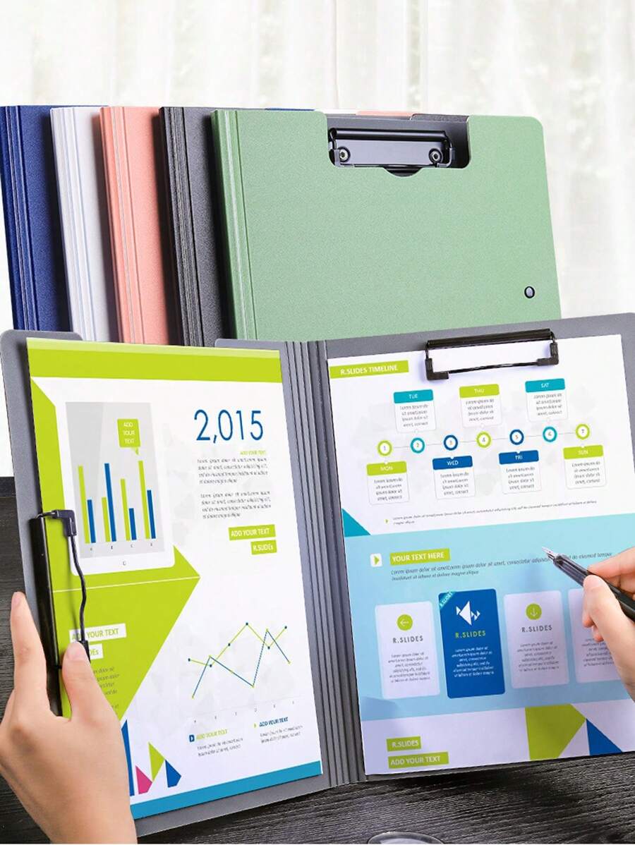 A4 Size Clipboard Writing Pad Folder With 2 Clips, 100 Sheet Capacity, Waterproof Material, Portable File Storage For Nurses, Office, School, Home And Conferences - Black - View 1