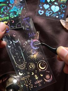 1pc Dreamy Simple Style Laser Hot Stamping Silver Transparent Hand Account Card Material Decorative Collage - Black and White - View 3