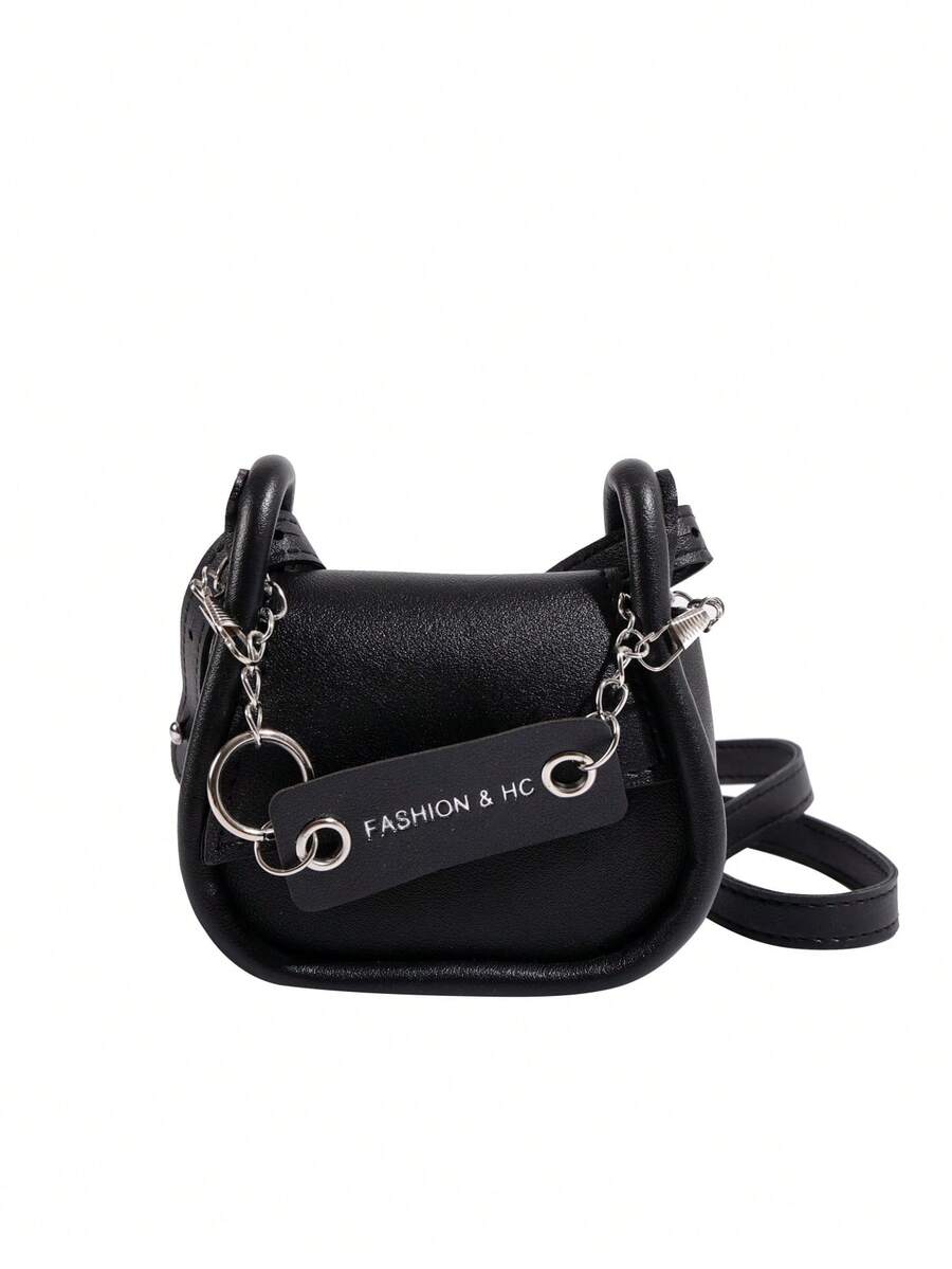 1 Pieza Mini Bolso Cruzado De Poliuretano Para Niños De Color Liso Con Diseño Simple - Negro - Ver 1