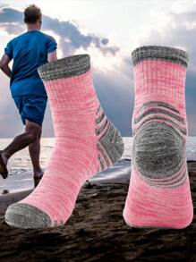1雙戶外加厚毛巾底部吸濕透氣跑步襪,適用於跑步和徒步旅行 - 彩色 - 查看 1
