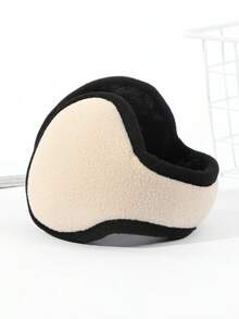 1隻女士休閒純色米白色保暖耳套,黑邊,適用於秋/冬日常防風穿著 - 杏色 - 查看 2