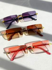 5pcs Rectangular Frameless Gradient Color Fashion Glasses, Simple & Fashionable For Outdoor, Party & Gathering Beach Accessories For Women Glasses Shades Spring Summer Bright Colors