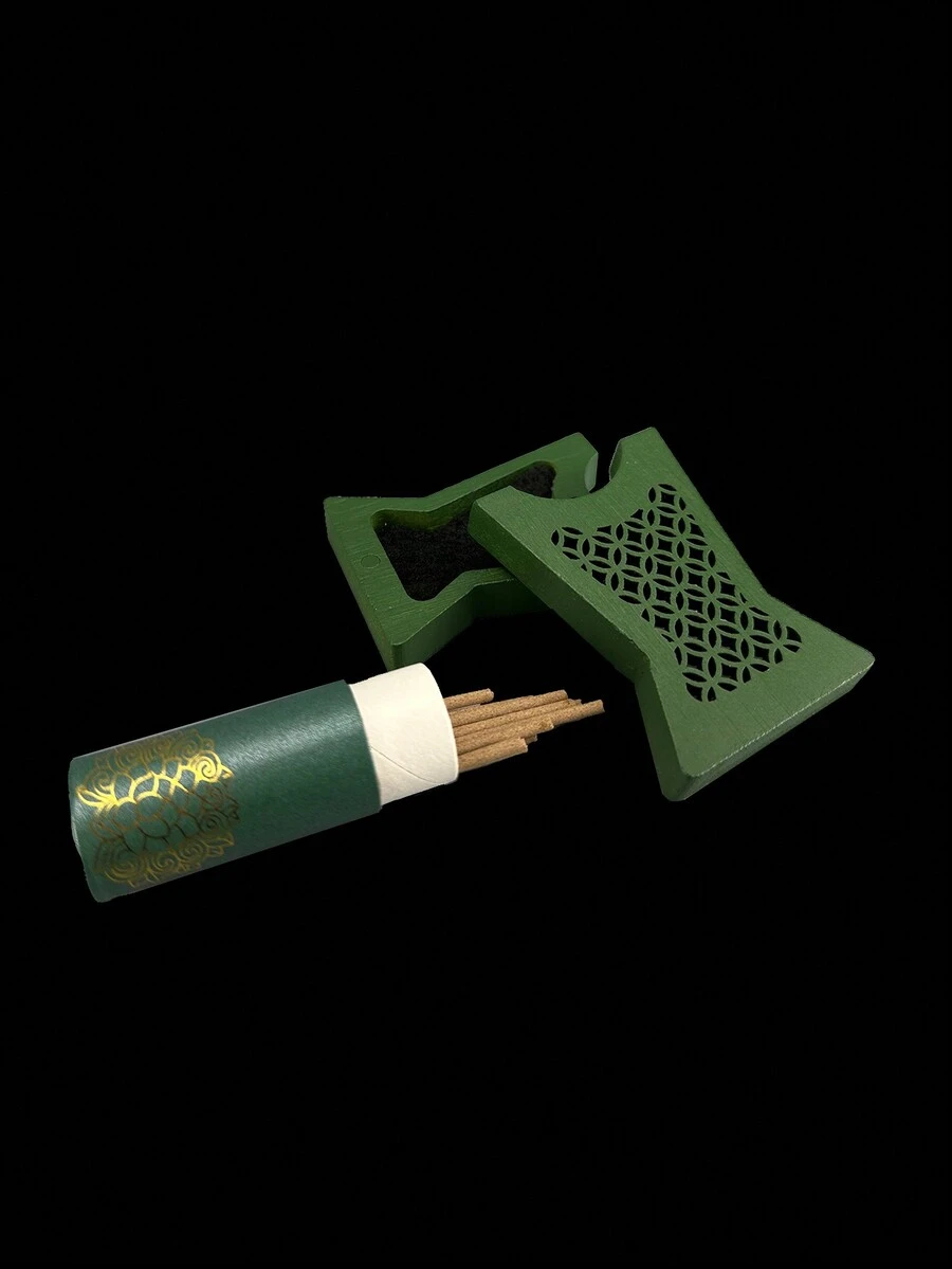 1組香棒筒和竹香盒,復古中空香盒,印花香棒筒,青綠色香柏竹盒 - 墨綠色 - 查看 1
