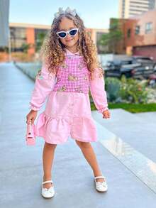 Camisa Infantil Vestido De Niña Rosa Con Chaleco De Oso De Peluche - Rosa Pálido - Ver 2
