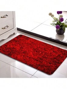 1入復古風格玫瑰圖案印花地毯,適用於客廳、窗台、咖啡桌、臥室裝飾地毯、優雅女士房間地墊。情人節禮物。 - 紅色 - 查看 9