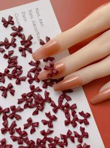 1 包 50 个蝴蝶结设计美甲装饰，DIY 欧式和北美流行风格，日韩可爱甜美风格指甲饰品，树脂美甲沙龙指甲饰美甲用品指甲宝石 - 酒紅色 - 查看 5