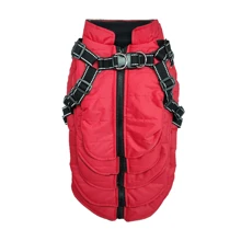 1pc Waterproof Windproof Warm Pet Jacket Zipper Front Reflective Strip Chest Harness Outdoor Coat For Cats & Dogs Winter - Red - View 1