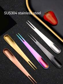 1 件不锈钢二合一叉勺，创意多用途蛋糕/沙拉/水果镀金餐具，学校用品 - 彩色 - 查看 6