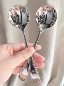 2入組304不銹鋼長柄勺,適用於乾食、湯和兒童,適用於家庭和商用 - 銀色 - 查看 1