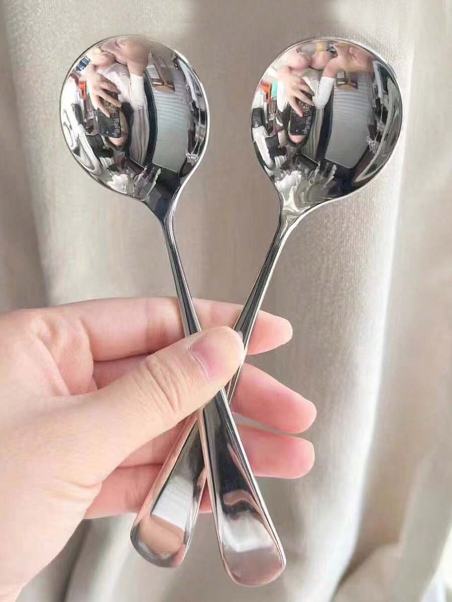 2入組304不銹鋼長柄勺,適用於乾食、湯和兒童,適用於家庭和商用 - 銀色 - 查看 1