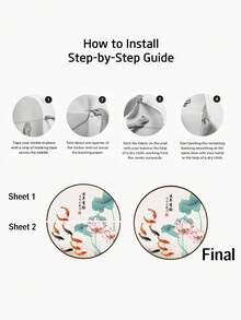 1 Set Of 2 Chinese Style Warm Home Decoration Frameless Painting Self-Adhesive Moisture-Proof Ink Lotus Pattern Living Room Bedroom Wall Stickers,23.62x23.62inches - Multicolor - View 5