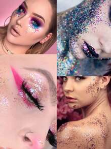 11pcs/Set (8 Colors Glitter Gel + 1 Gel Pen + 2 Brushes) Holographic Body Glitter Gel - 8 Colors, For Women's No-Glue Shiny Makeup, Large Mermaid Sequins Makeup, For Face, Hair, Eyes, Great For Festivals, Parties And Makeup Play Accessories.