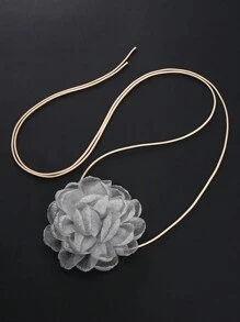 BOCAR 優雅的夏日風格,黑色布料花裝飾項鏈或腰鏈,配皮繩 - 灰色 - 查看 13