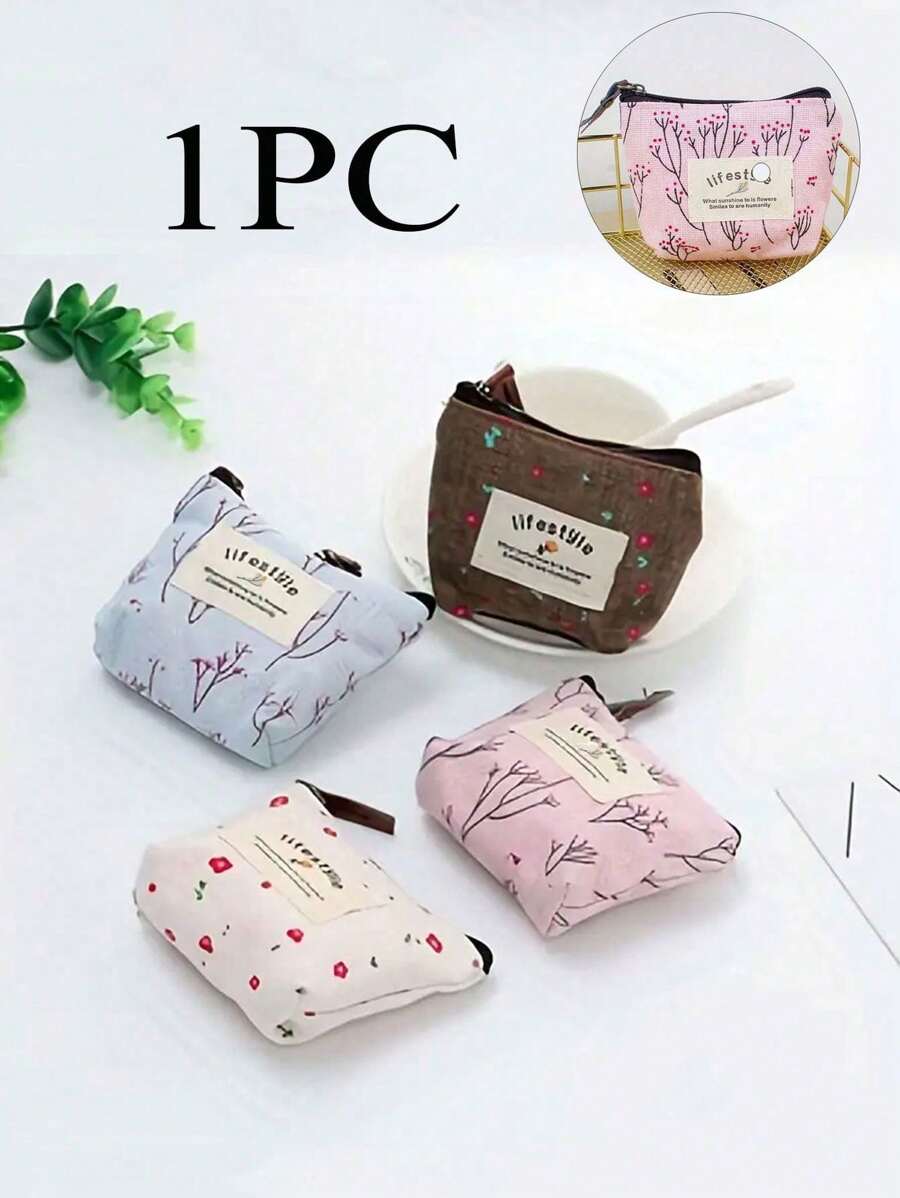 1PC Mini Simple Pattern Coin Purse, Zipper Portable Storage Pouch, Lightweight Earphone Bag(Zipper Random)(Lining Color Random) - Pink - View 1